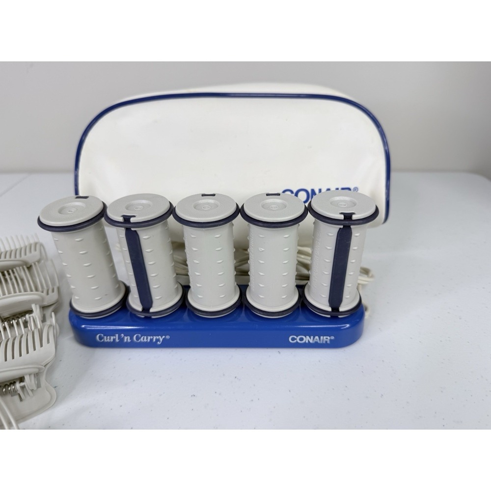 CONAIR Curl 'N Carry Travel Hot Rollers Set 10 Rollers 9 Clips Vintage Works - Picture 5 of 5